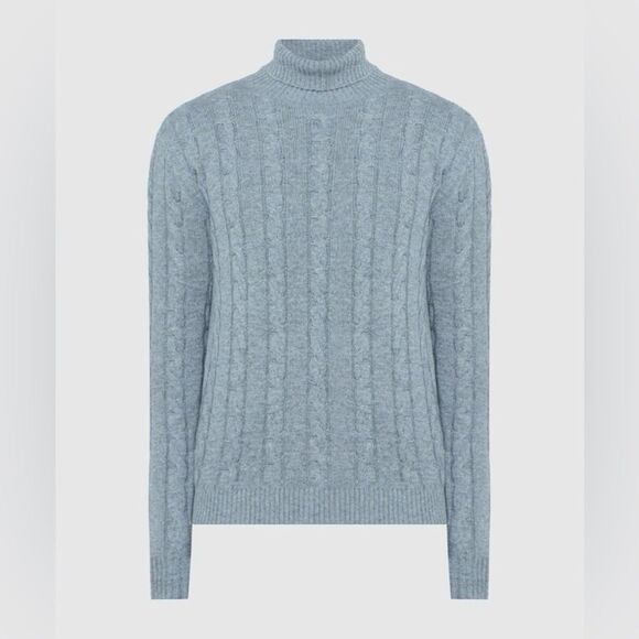Lauren Ralph Lauren 100% Cashmere Light Blue Cable Knit Turtleneck Sweater S - Picture 1 of 13